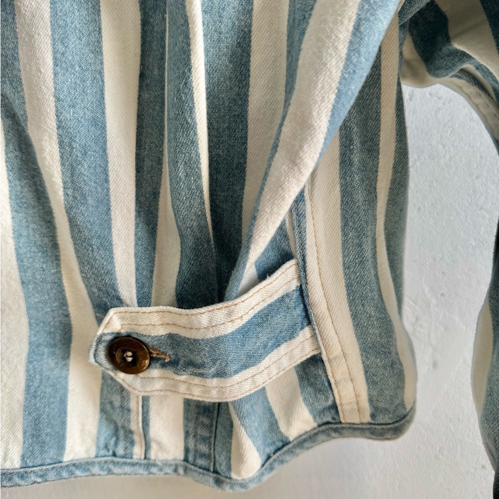 Li2 Wear Striped Blue and White Denim Bomber Jacket Button up Vintage Womens L - Picture 4 of 5